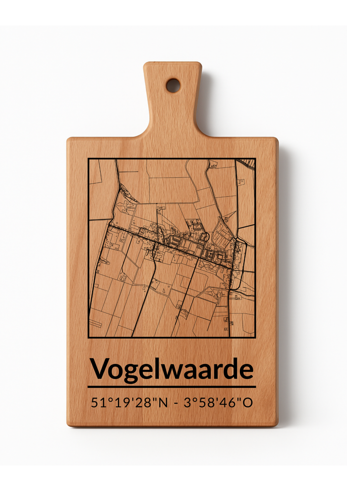 Borrelplank Vogelwaarde met dorpsgravure | Gepersonaliseerd cadeau