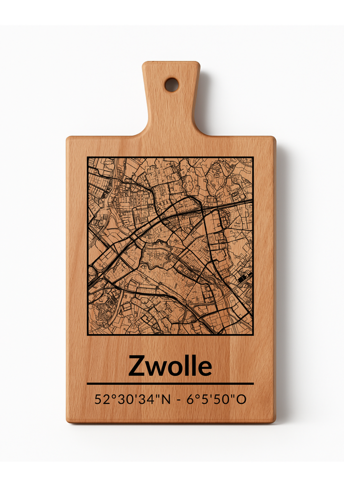 Borrelplank Zwolle met stadsgravure - Gepersonaliseerd Cadeau - Serveerplank Rechthoek