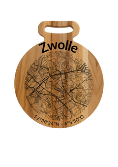 Ronde borrelplank Zwolle met stadsgravure - Gepersonaliseerd cadeau