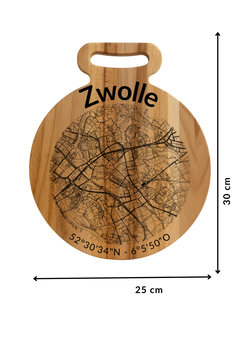 Ronde borrelplank Zwolle met stadsgravure - Gepersonaliseerd cadeau