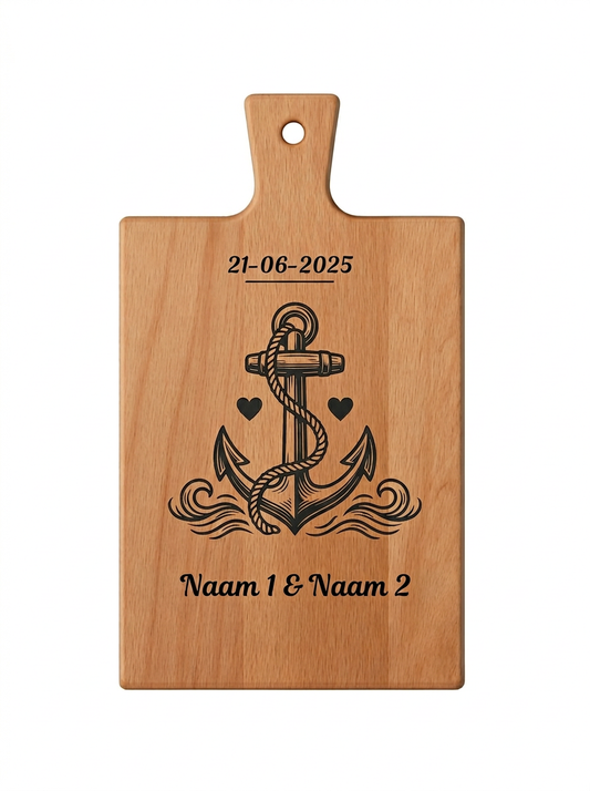 Gepersonaliseerde borrelplank met anker gravure