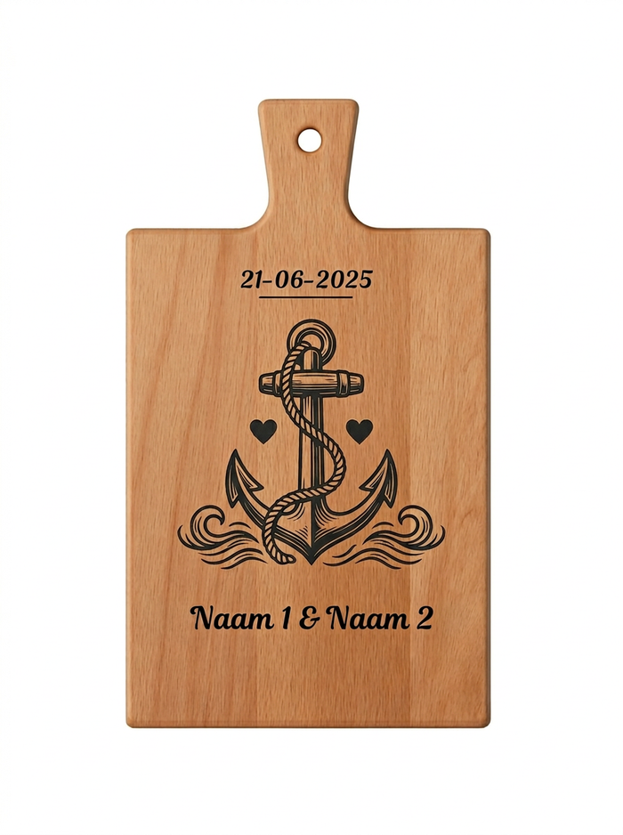 Gepersonaliseerde borrelplank met anker gravure - Trouwcadeau