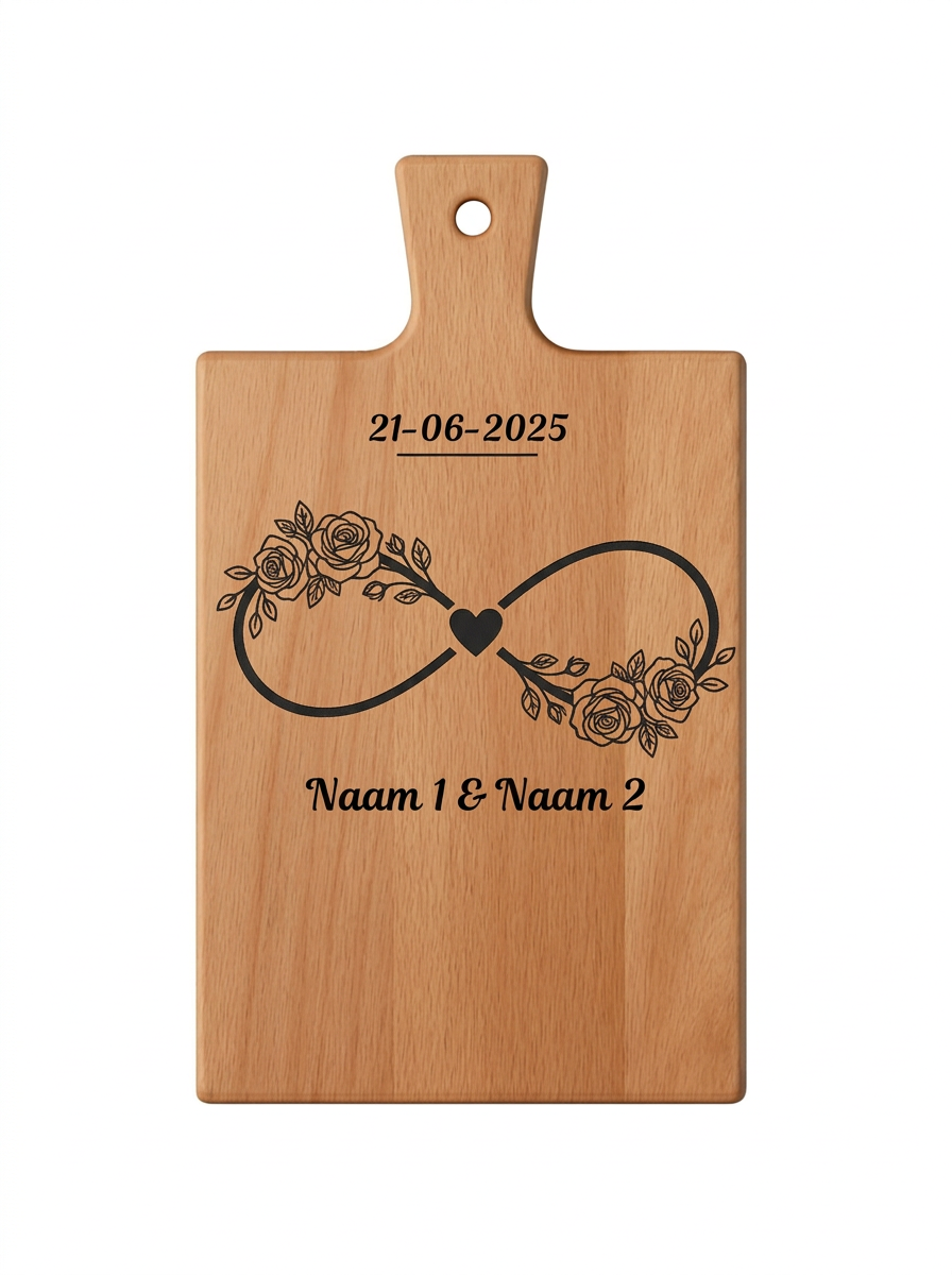 Gepersonaliseerde borrelplank met infinity gravure - Trouwcadeau
