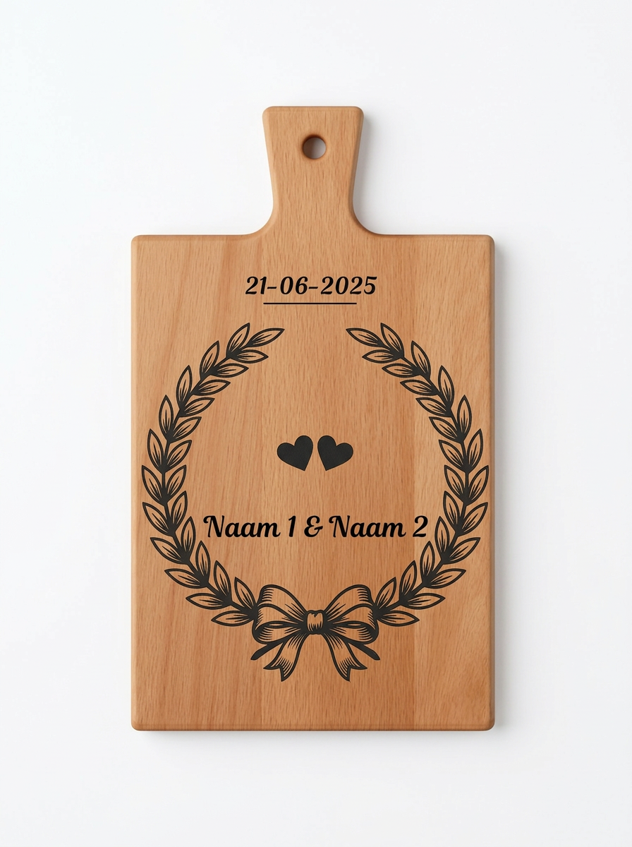 Gepersonaliseerde borrelplank met lauwerkrans gravure - Trouwcadeau