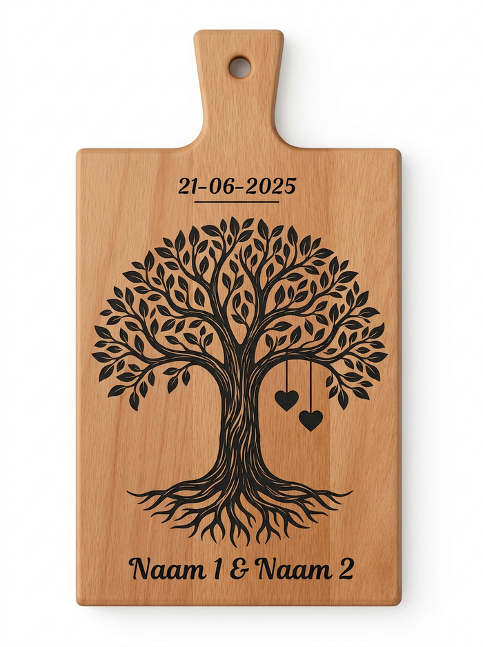 Gepersonaliseerde borrelplank met levensboom gravure - Trouwcadeau