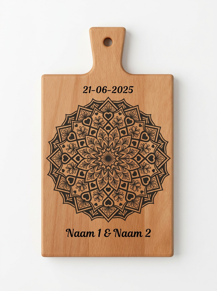 Gepersonaliseerde borrelplank met mandala gravure - Trouwcadeau