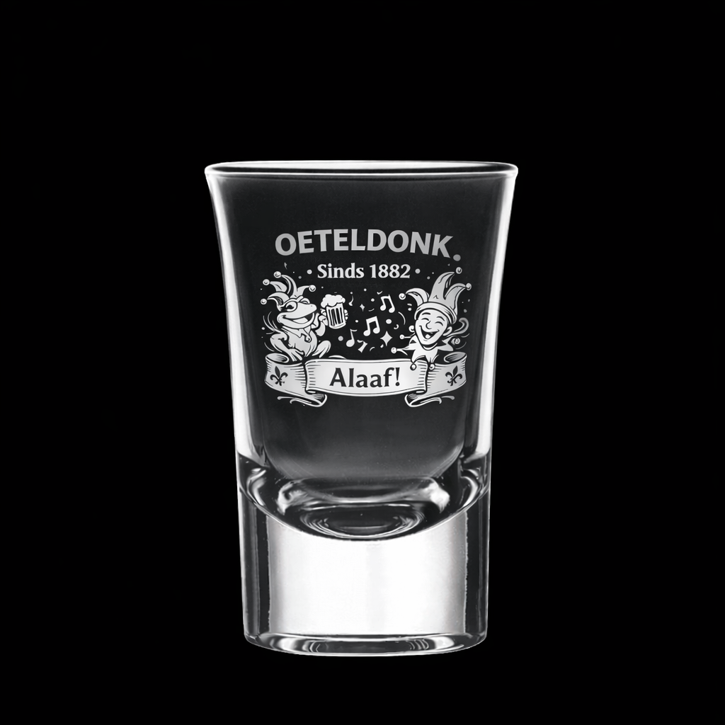 Gegraveerd shotglas Oeteldonk 1882 Alaaf - Set van 4