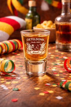 Gegraveerd shotglas Oeteldonk 1882 Alaaf - Set van 4