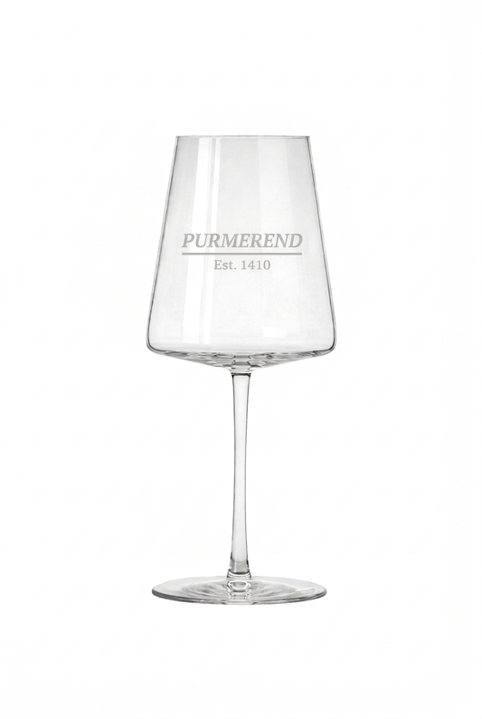 Gegraveerd wijnglas Purmerend met stadsnaam en Est. 1410