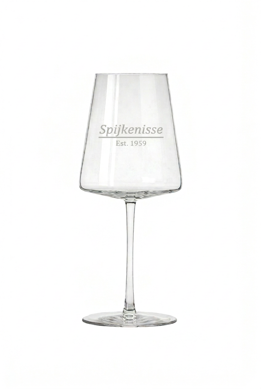 Gegraveerd wijnglas Spijkenisse met stadsnaam en Est. 1959