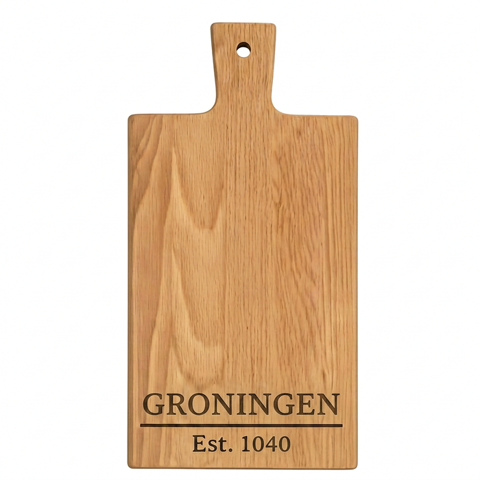 Borrelplank Groningen met Stadsnaam en Stadsoprichting - Gepersonaliseerd cadeau
