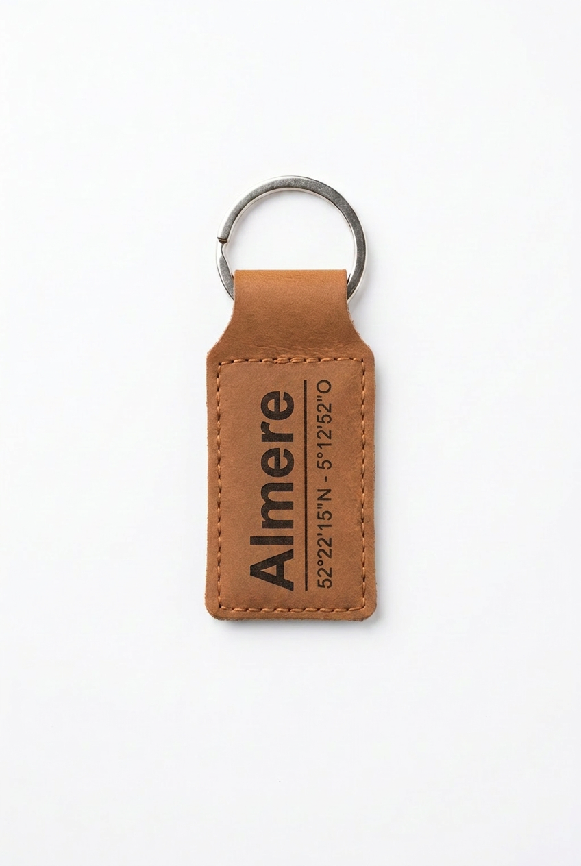 Leren sleutelhanger Almere - Handgemaakt persoonlijk cadeau