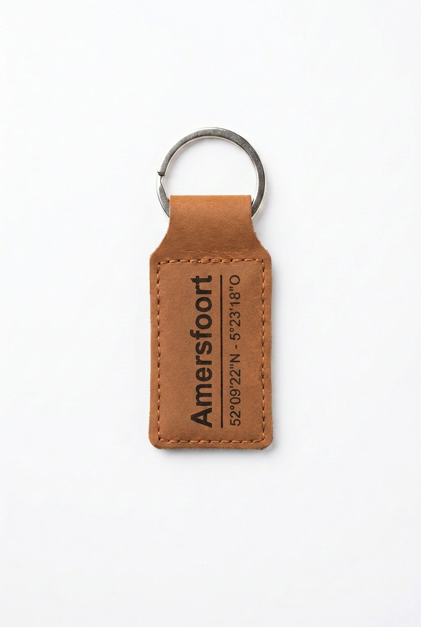 Leren sleutelhanger Amersfoort - Handgemaakt persoonlijk cadeau