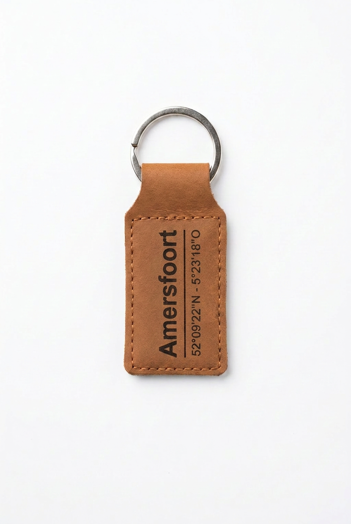 Leren sleutelhanger Amersfoort - Handgemaakt persoonlijk cadeau