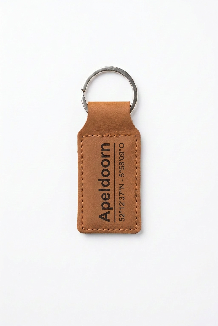 Leren sleutelhanger Apeldoorn - Handgemaakt persoonlijk cadeau