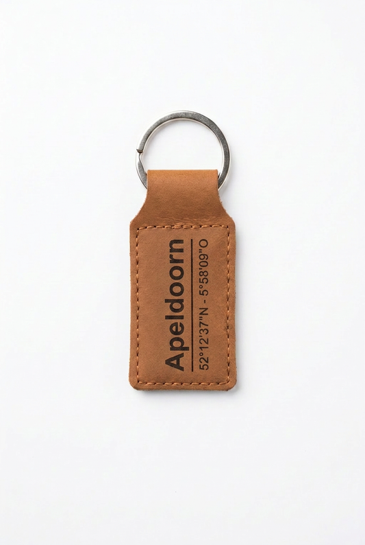Leren sleutelhanger Apeldoorn met coördinaten - OakMan Objects