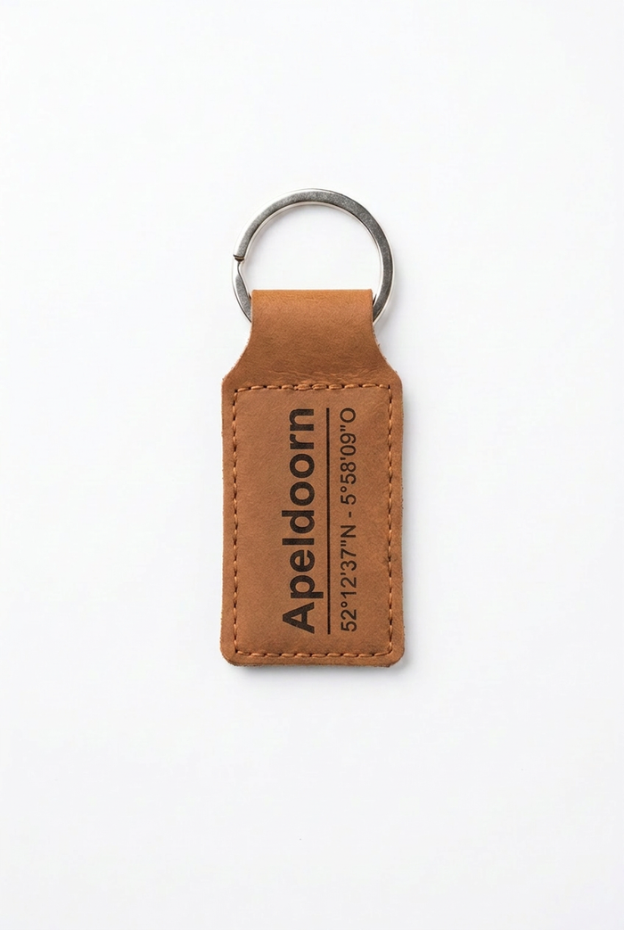 Leren sleutelhanger Apeldoorn - Handgemaakt persoonlijk cadeau
