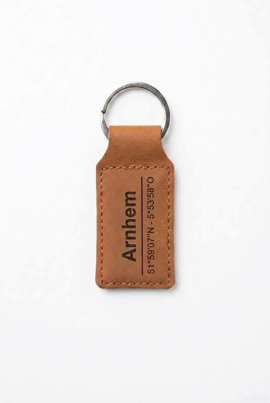 Leren sleutelhanger Arnhem met coördinaten - OakMan Objects