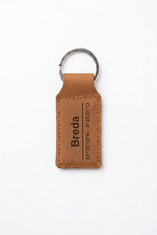 Leren sleutelhanger Breda met coördinaten - OakMan Objects