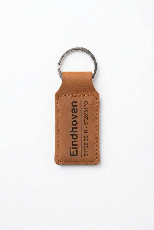 Leren sleutelhanger Eindhoven met coördinaten - OakMan Objects