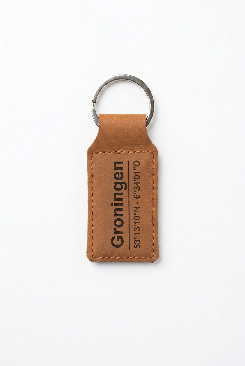 Leren sleutelhanger Groningen - Handgemaakt persoonlijk cadeau