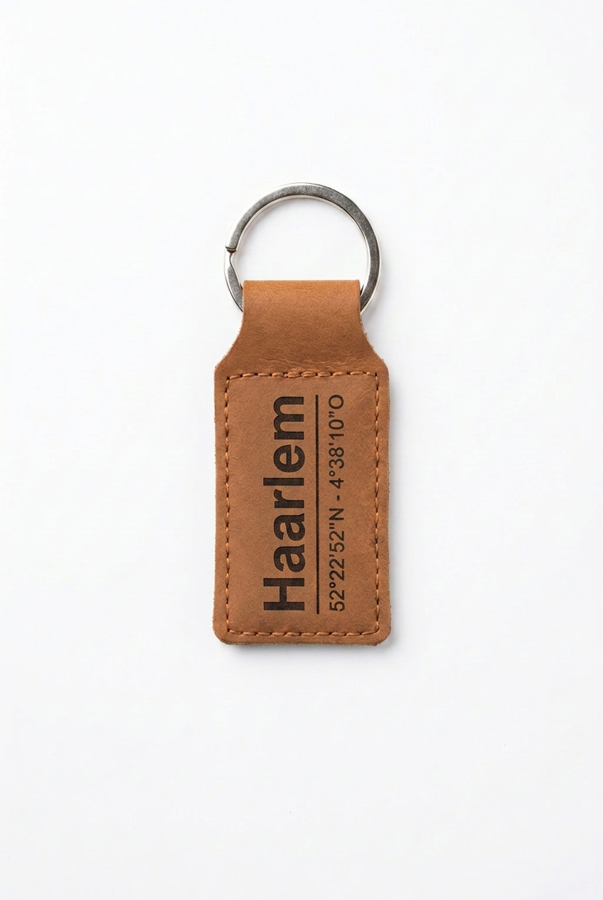 Leren sleutelhanger Haarlem - Handgemaakt persoonlijk cadeau