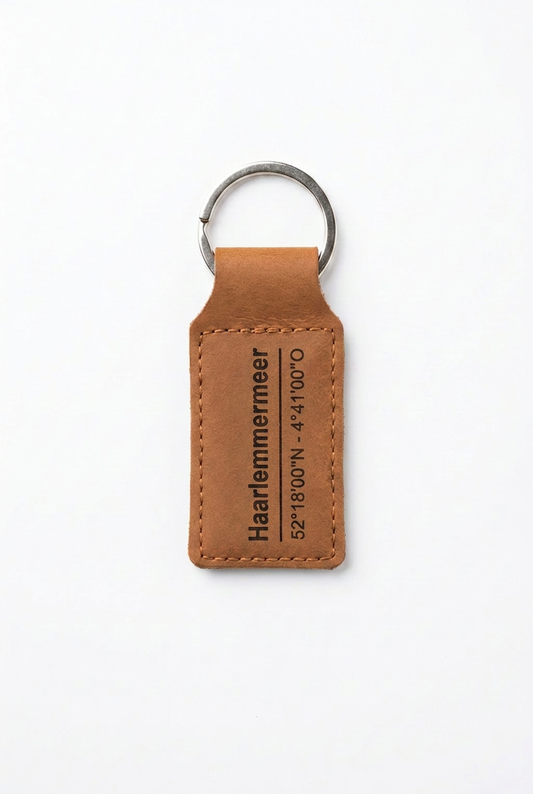 Leren sleutelhanger Haarlemmermeer met coördinaten - OakMan Objects
