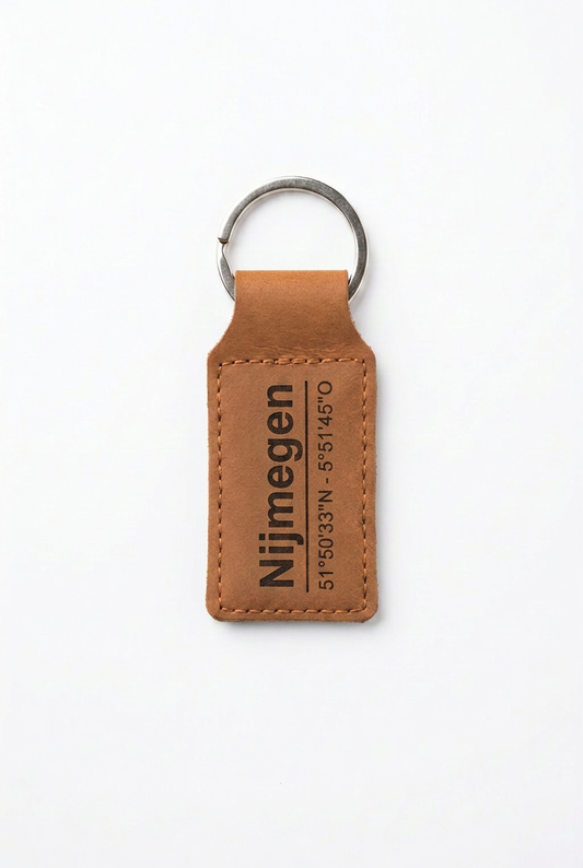 Leren sleutelhanger Nijmegen met coördinaten - OakMan Objects