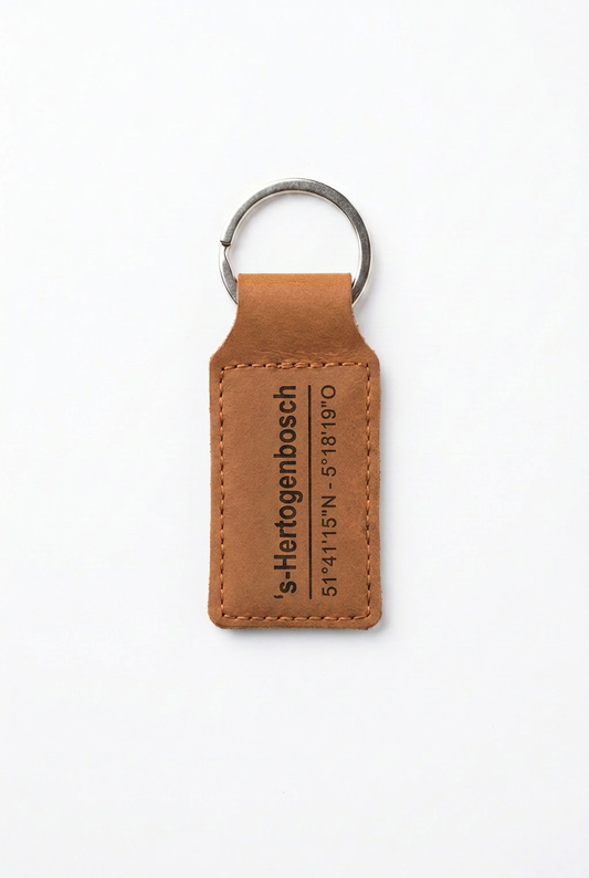 Leren sleutelhanger 's-Hertogenbosch met coördinaten - OakMan Objects