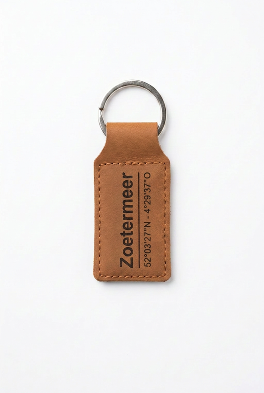 Leren sleutelhanger Zoetermeer met coördinaten - OakMan Objects