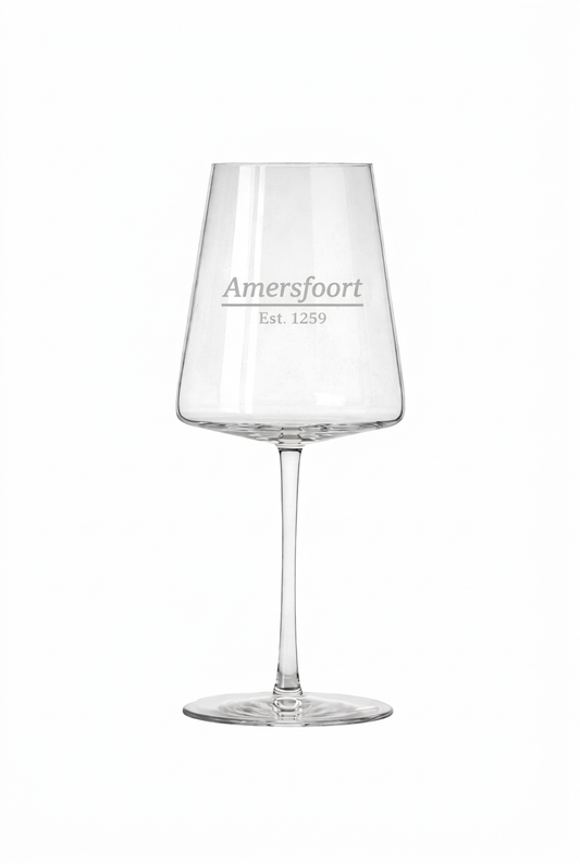 Gegraveerd wijnglas Amersfoort met stadsrechten datum - gepersonaliseerd cadeau 52 cl