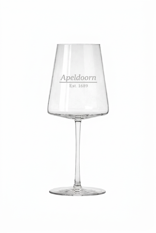 Gegraveerd wijnglas Apeldoorn met stadsrechten datum - gepersonaliseerd cadeau 52 cl