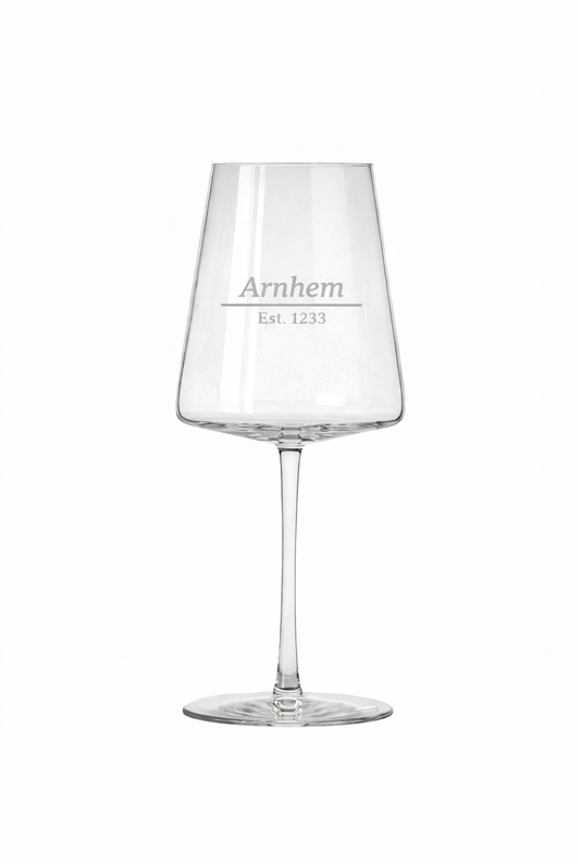 Gegraveerd wijnglas Arnhem met stadsrechten datum - gepersonaliseerd cadeau 52 cl