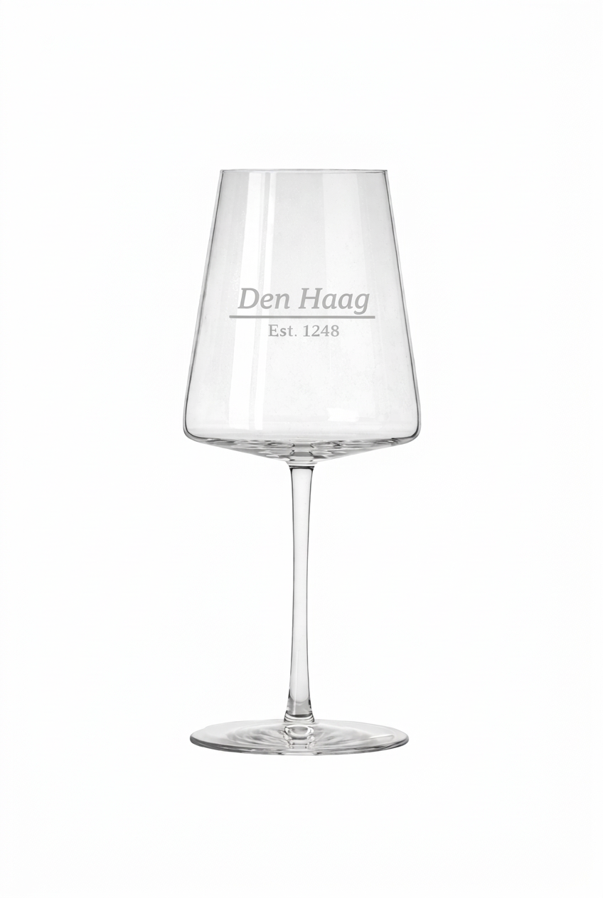 Gegraveerd wijnglas Den Haag met datum stadsrechten - Uniek cadeau - 52 cl