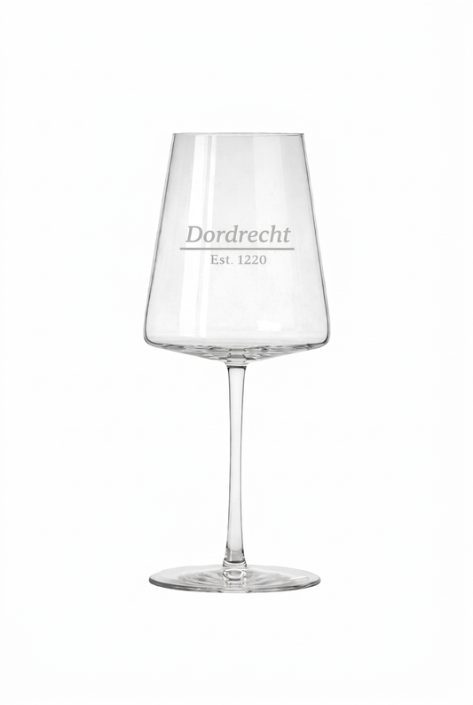 Gegraveerd wijnglas Dordrecht met stadsrechten datum - gepersonaliseerd cadeau 52 cl
