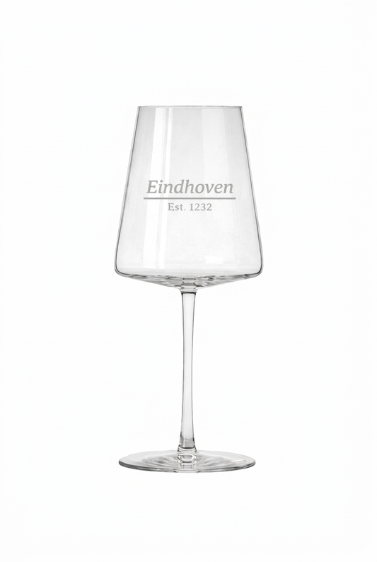 Gegraveerd wijnglas Eindhoven met stadsrechten datum - gepersonaliseerd cadeau 52 cl