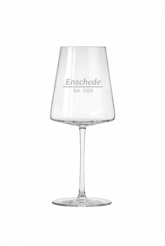 Gegraveerd wijnglas Enschede met stadsrechten datum - gepersonaliseerd cadeau 52 cl
