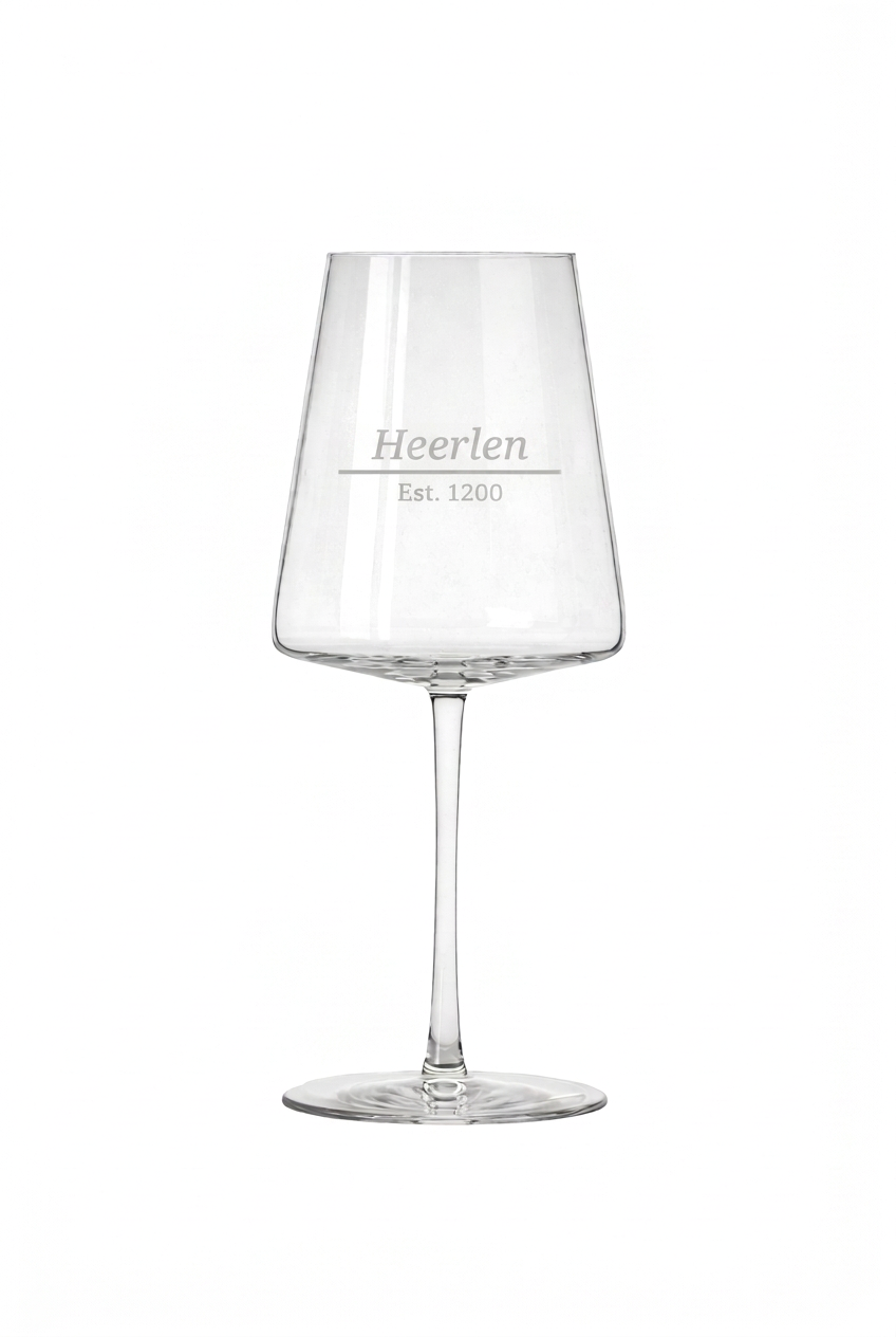 Gegraveerd wijnglas Heerlen met Stadsnaam en Stadsoprichting - Gepersonaliseerd cadeau