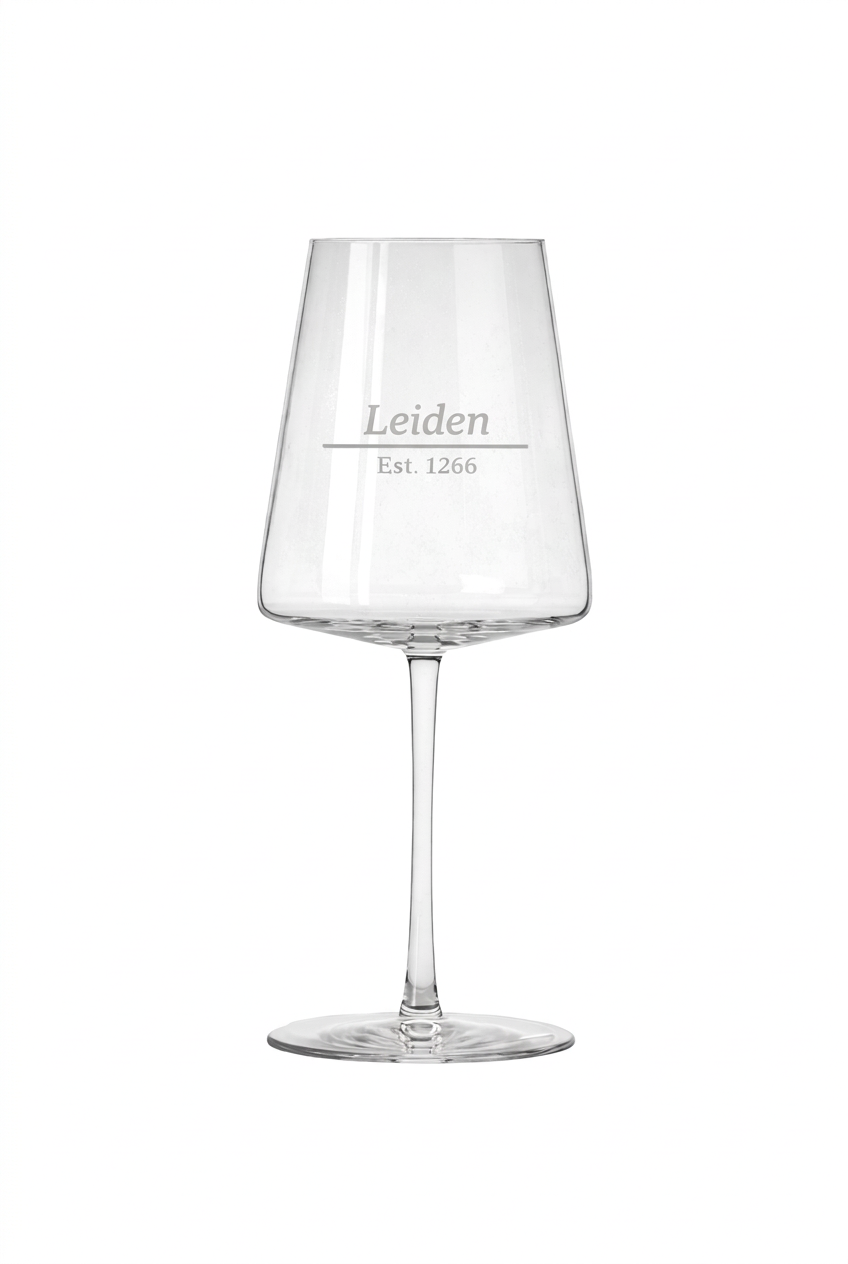 Gegraveerd wijnglas Leiden met datum stadsrechten - Uniek cadeau - 52 cl