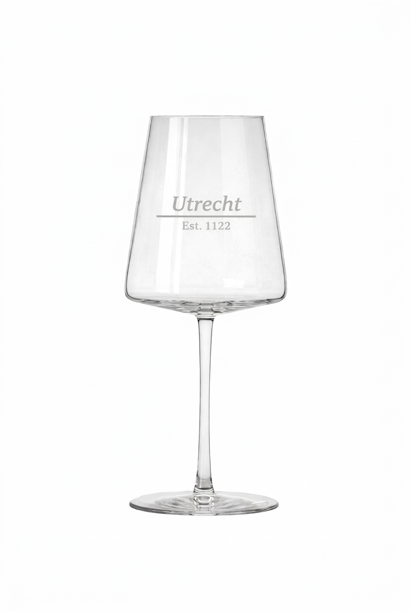 Gegraveerd wijnglas Utrecht met datum stadsrechten - Uniek cadeau - 52 cl