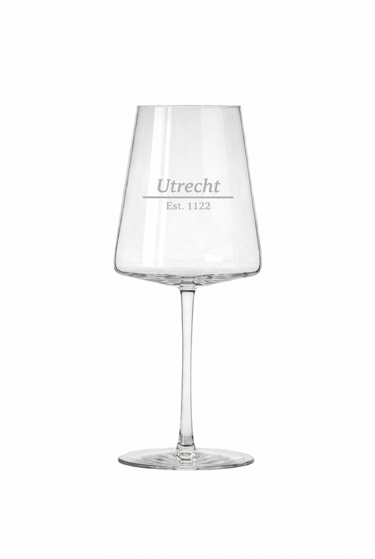 Gegraveerd wijnglas Utrecht met stadsrechten datum - gepersonaliseerd cadeau 52 cl