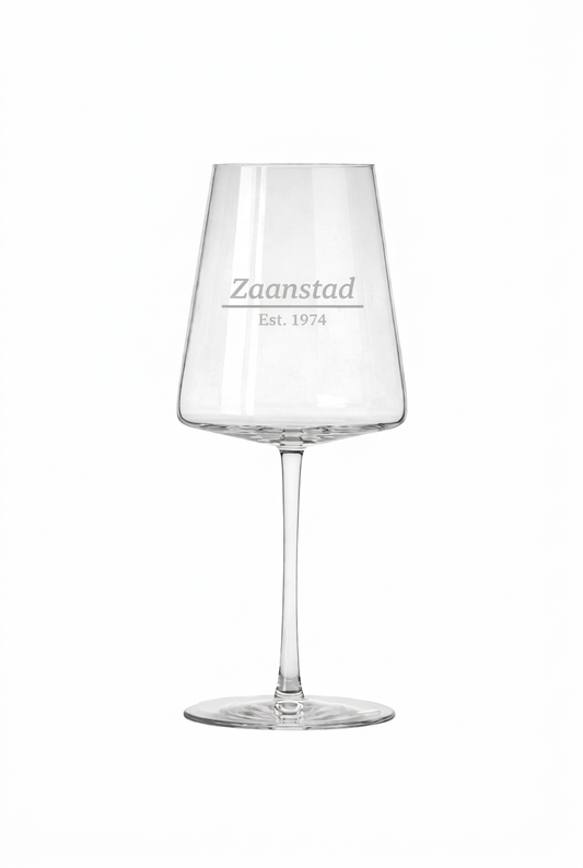 Gegraveerd wijnglas Zaanstad met stadsrechten datum - gepersonaliseerd cadeau 52 cl